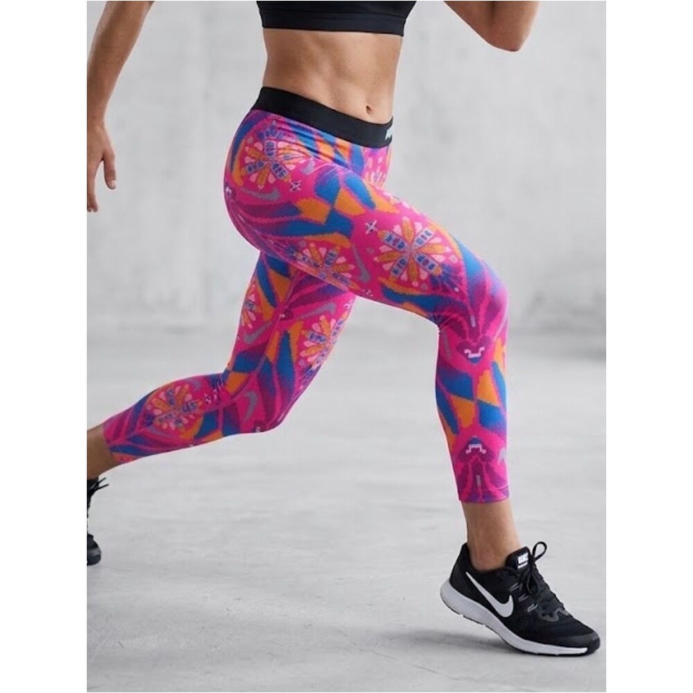 Nike Pro Hyperwarm Pixel Print Leggings Pink Blue Geometric Size Large